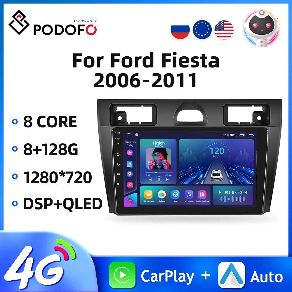 

Автомагнитола Podofo, 2DIN, Android, для Ford Fiesta 2006-2011, автомобильный стереоприемник, видеоплеер, GPS-навигация, автомобильный мультимедиа