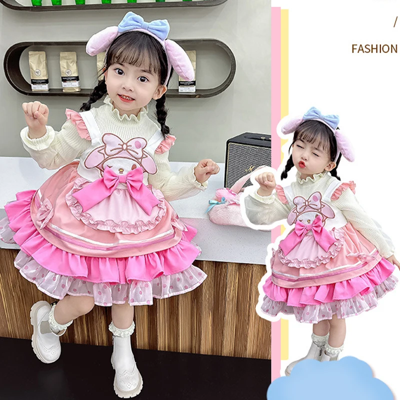 

Sanrio My Melody Kuromi Girls Lolita Dress Sweater Children's Princess Clothing Kawaii Sweet High Value Cosplay Party Skirt Gift
