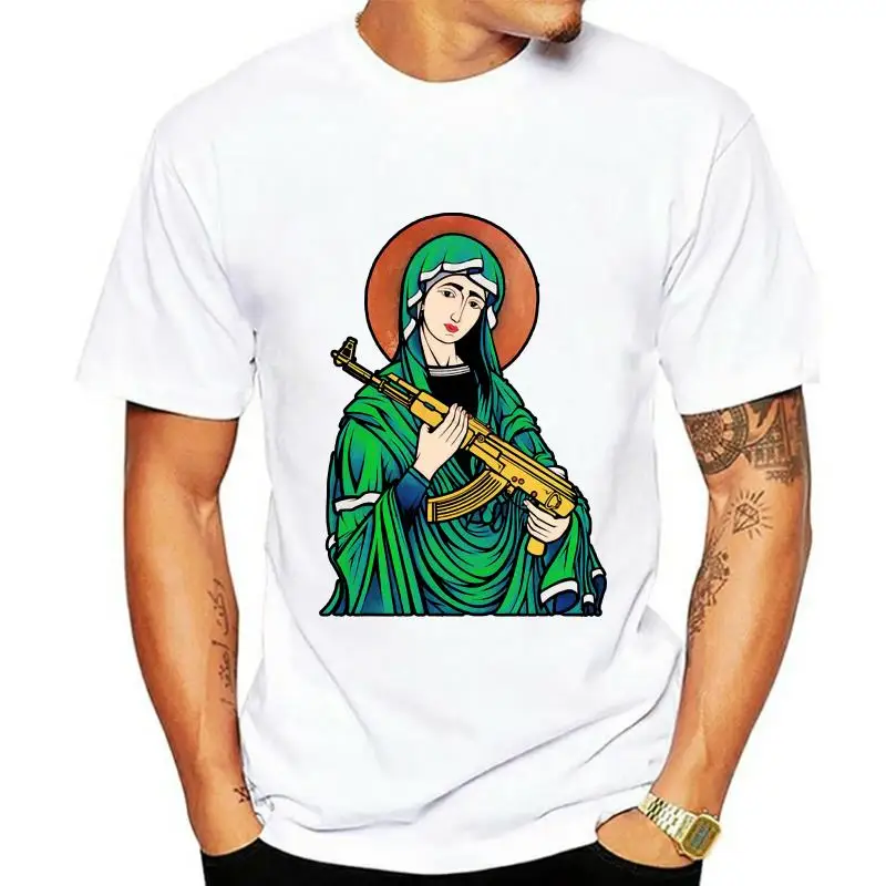 

2022 New Arrival Blessed Virgin Mary Madonna Kalashnikov Gun t-shirt Top Pure Cotton Men T Shirt