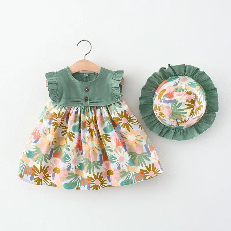 

Комплект летней одежды для маленьких девочек, пляжные платья для малышей, милое хлопковое платье принцессы без рукавов с принтом Маргариток и сарафан для новорожденных