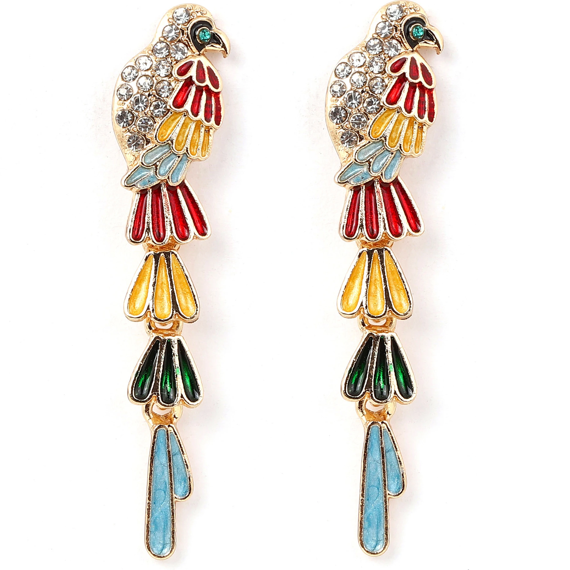

Vintage Long Colorful Parrot Drop Earrings for Woman Party Casual Jewelry