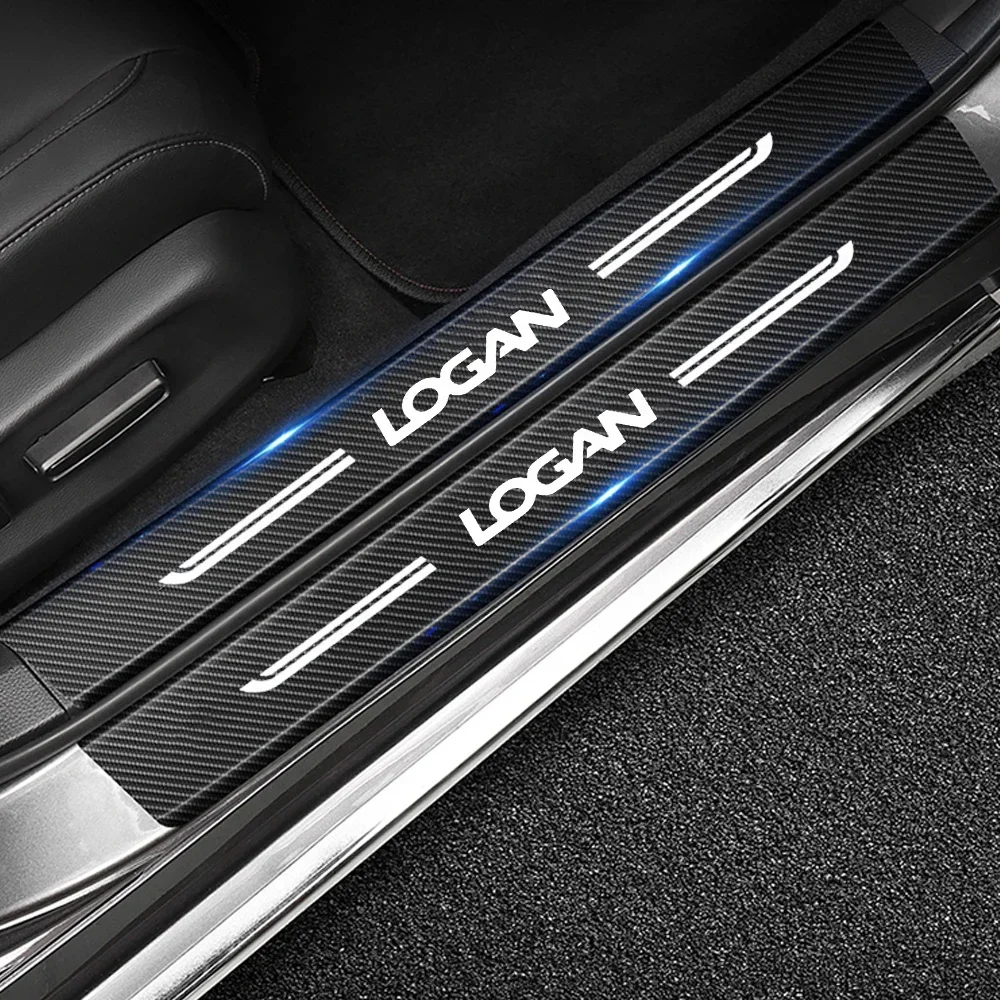 Наклейка на порог двери автомобиля Dacia Logan логотип из углеродного волокна кожаный