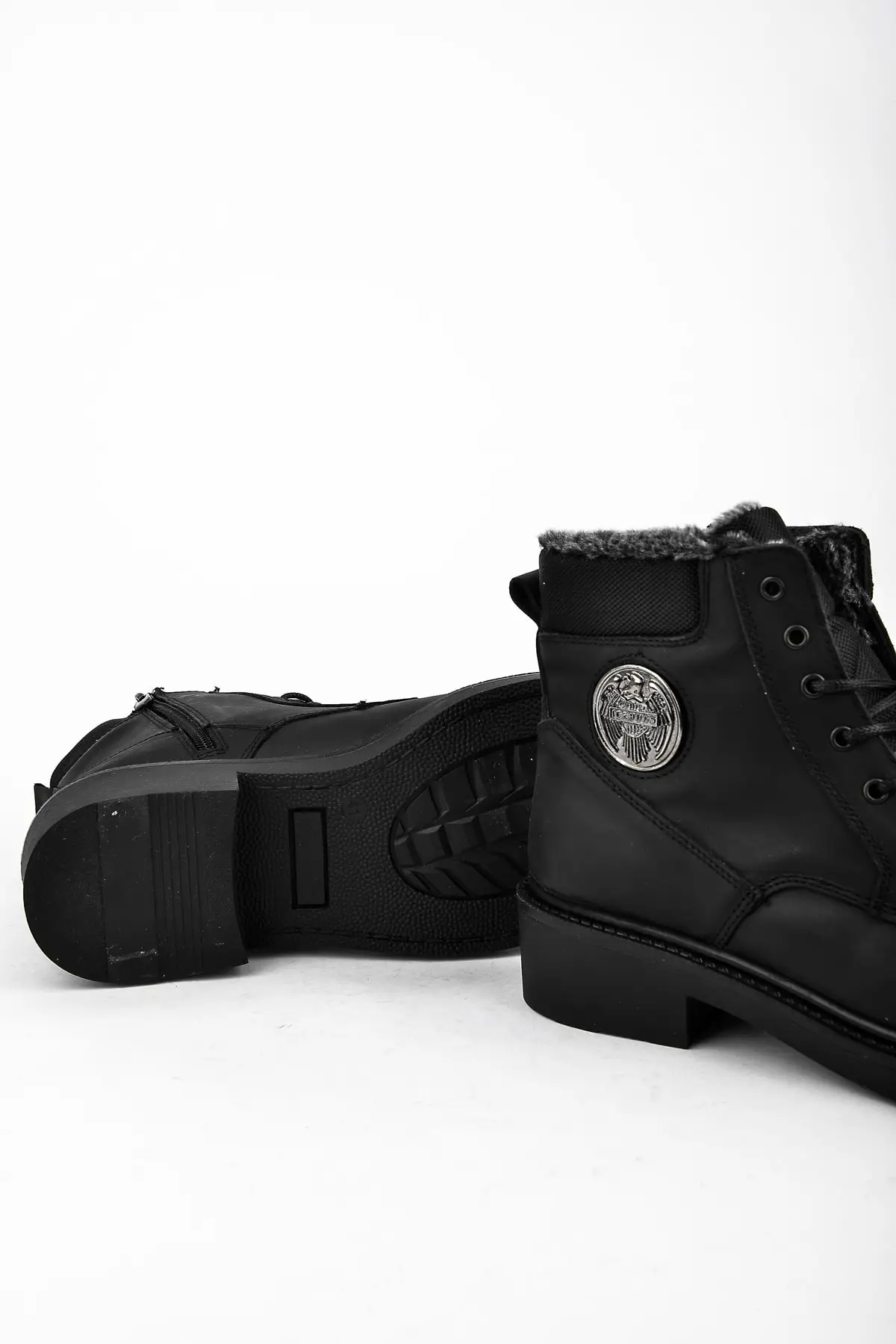 

Black Artificial Furry Genuine Leather Outdoor Casual Shoes Warm Activities Hiking Boots Quality Work Boots