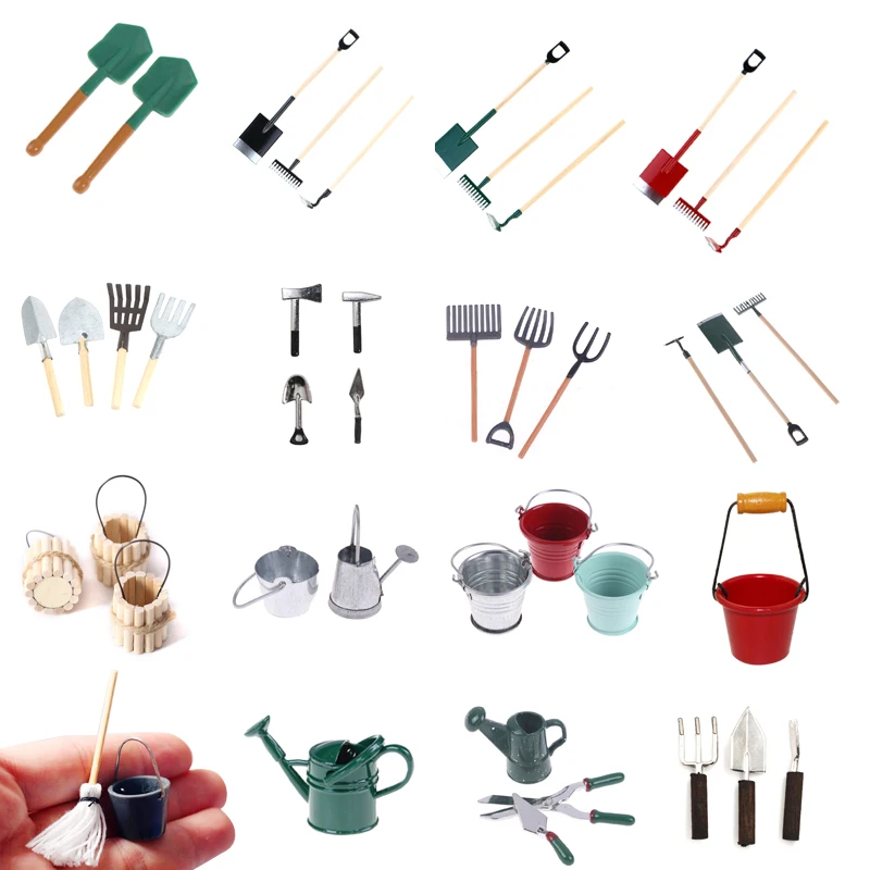 

DIY Miniatura Metal Watering Can Spade Rake Garden Tools For Children Dolls House Miniatures Accessories Set