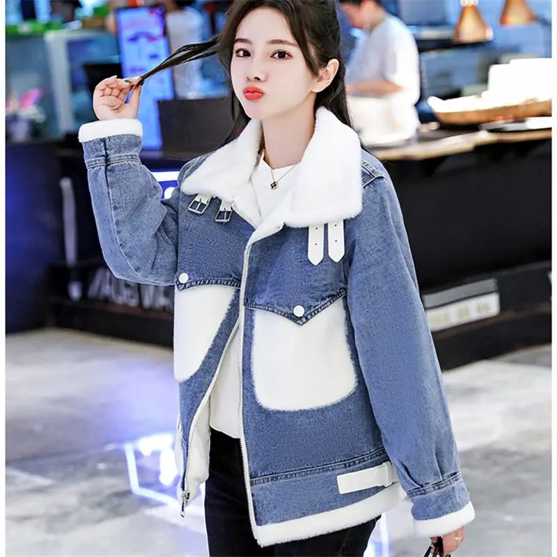 

Lamb wool small fragrance cowboy coat female Korean design sense niche autumn and winter 2023 new cotton wool padded jacket