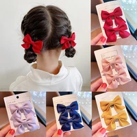 2pcsset bowknot headwear cute sweet little girl hair accessories pure color clips baby girls hairpins children hair clips