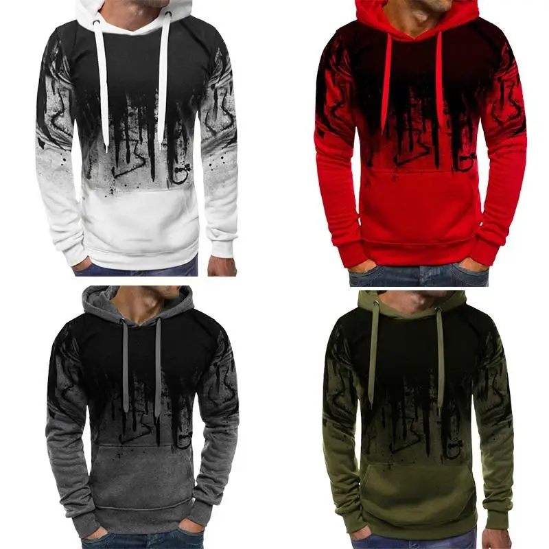 

Men's Pullover Hoodie Sweatshirt Gradient Print Daily Fitness Sportswear Basic Casual Hoodies Oversize Sweatshirts Gray White