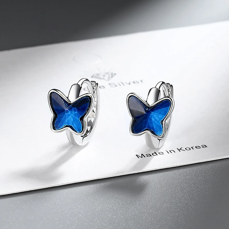 Женские серьги-кольца в виде бабочки из серебра 925 пробы