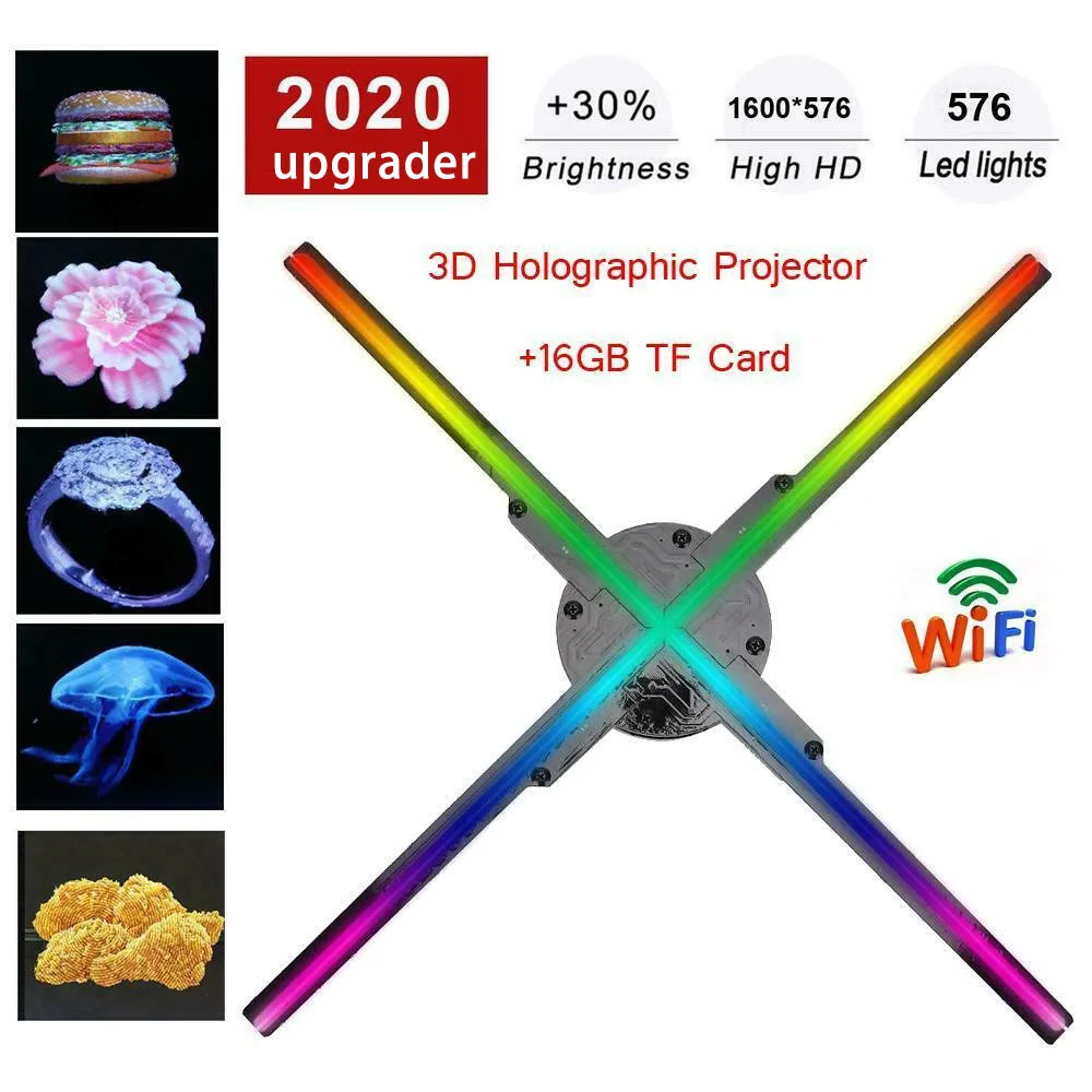 

Big Sale 50cm Wifi 3D Hologram Projector Fan LED Holographic Imaging Display Lamp Remote Advertising Light With 16G TF