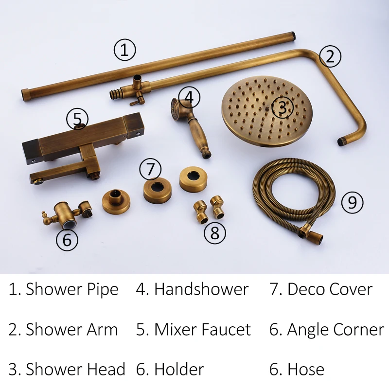 

Vidric Vidric Antique Brass Thermostatic Shower Faucets Set Brass Rainfall Shower Head Brass Mixer Tap Bathroom Shower Faucet Se