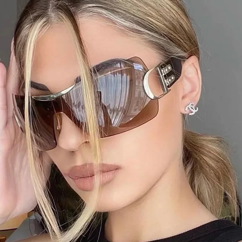 

Rimless One-Piece Sunglasses Women New In Luxury Rectangle 2000s Y2k Fashion Sunglass Female Sun Glasses For Ladies Gafas De Sol