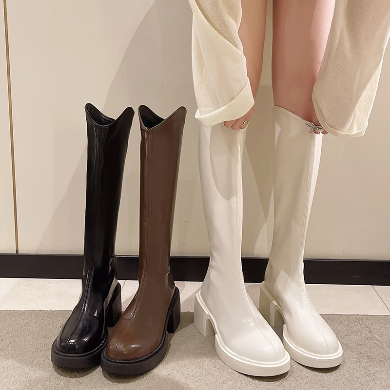 

Rock Shoes Woman Boots Flat Platform Round Toe Boots-Women Winter Footwear Zipper Sexy Thigh High Heels High Sexy Clogs Ladies 2