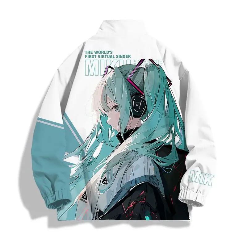 Фото Периферийная куртка Hatsune Miku Miku с воротником-стойкой на молнии, ветрозащитная теплая толстовка, двумерная одежда в стиле аниме №5