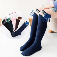 summer autumn winter girls fashionable cute sports stockings casual knee high long tube combed cotton socks lace bowknot 1 pair