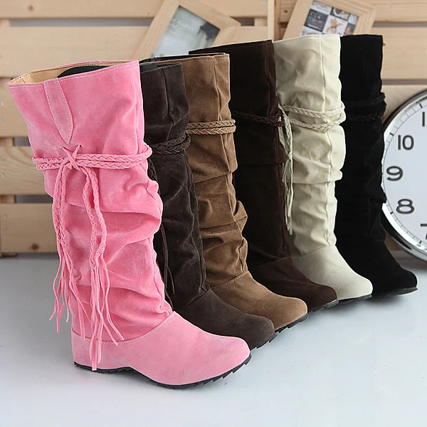 

Plus Size Women's Boots 40-43 Size Extra Large Size Rope Braided Frosted Inner Increase Tassel High Boots Fashion Female Winter