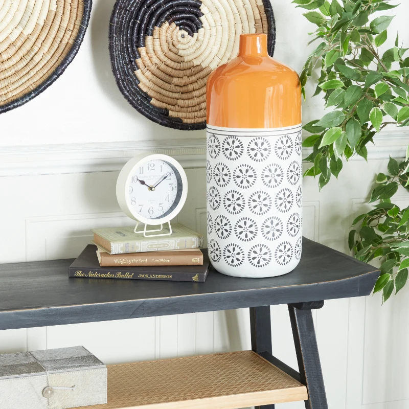 

20" Floral White Ceramic Vase with Orange for Plants Table Decoration