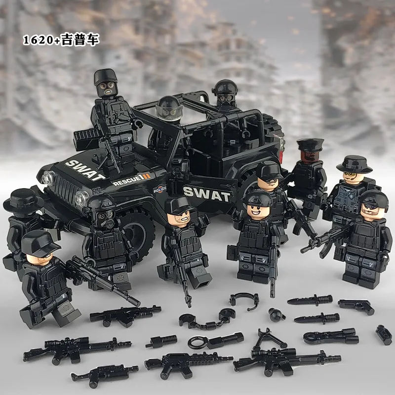 

WW2 Military Special Forces Modern Soldier Police Car MOC SWAT City Military Weapons Figures Building Blocks Mini Toys PUBG