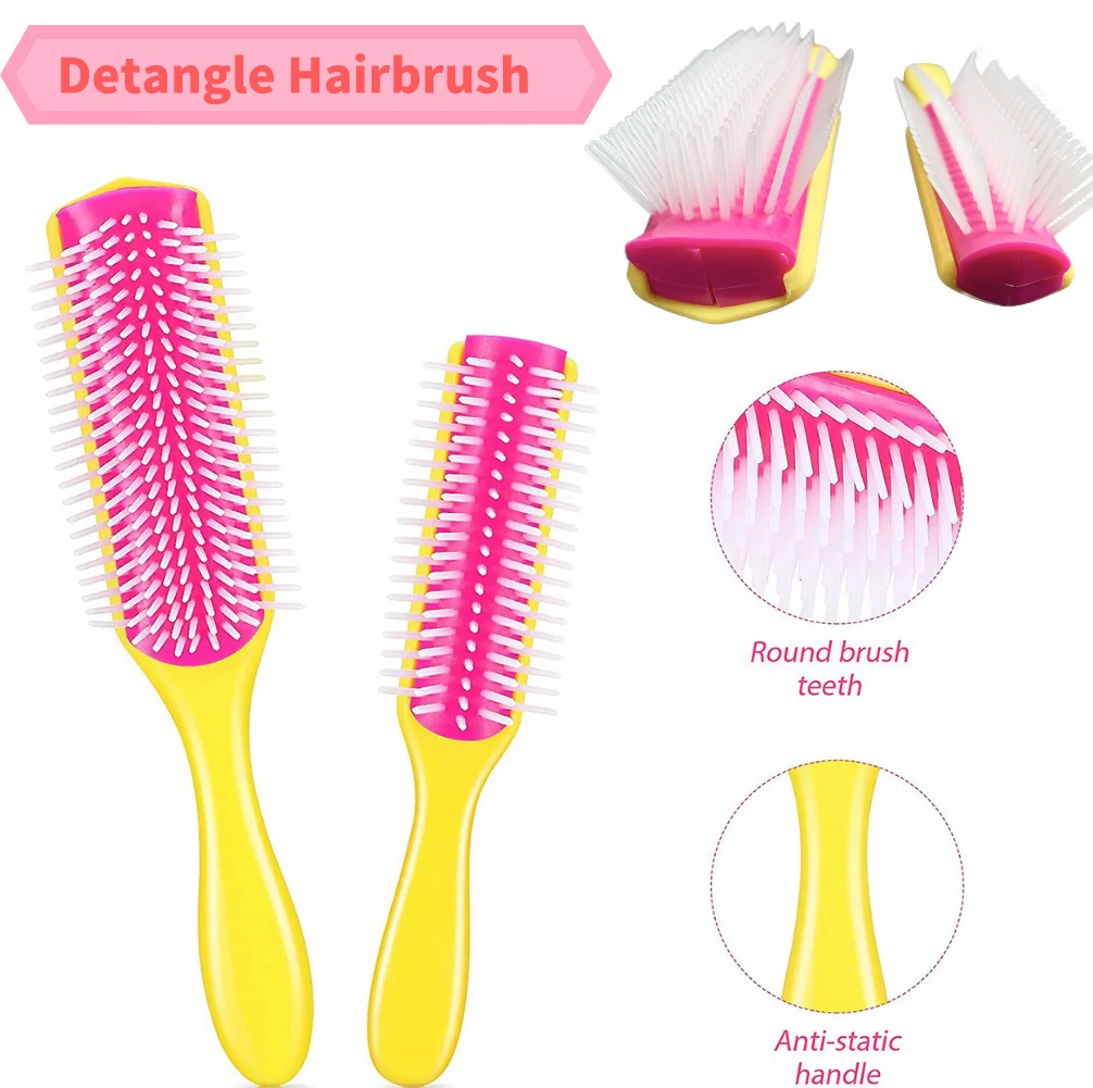 

9 Rows Hair Comb Detangling Hair Brush Rat Tail Comb Styling Hairbrush Straight Curly Wet Hair Scalp Massage Brush Women