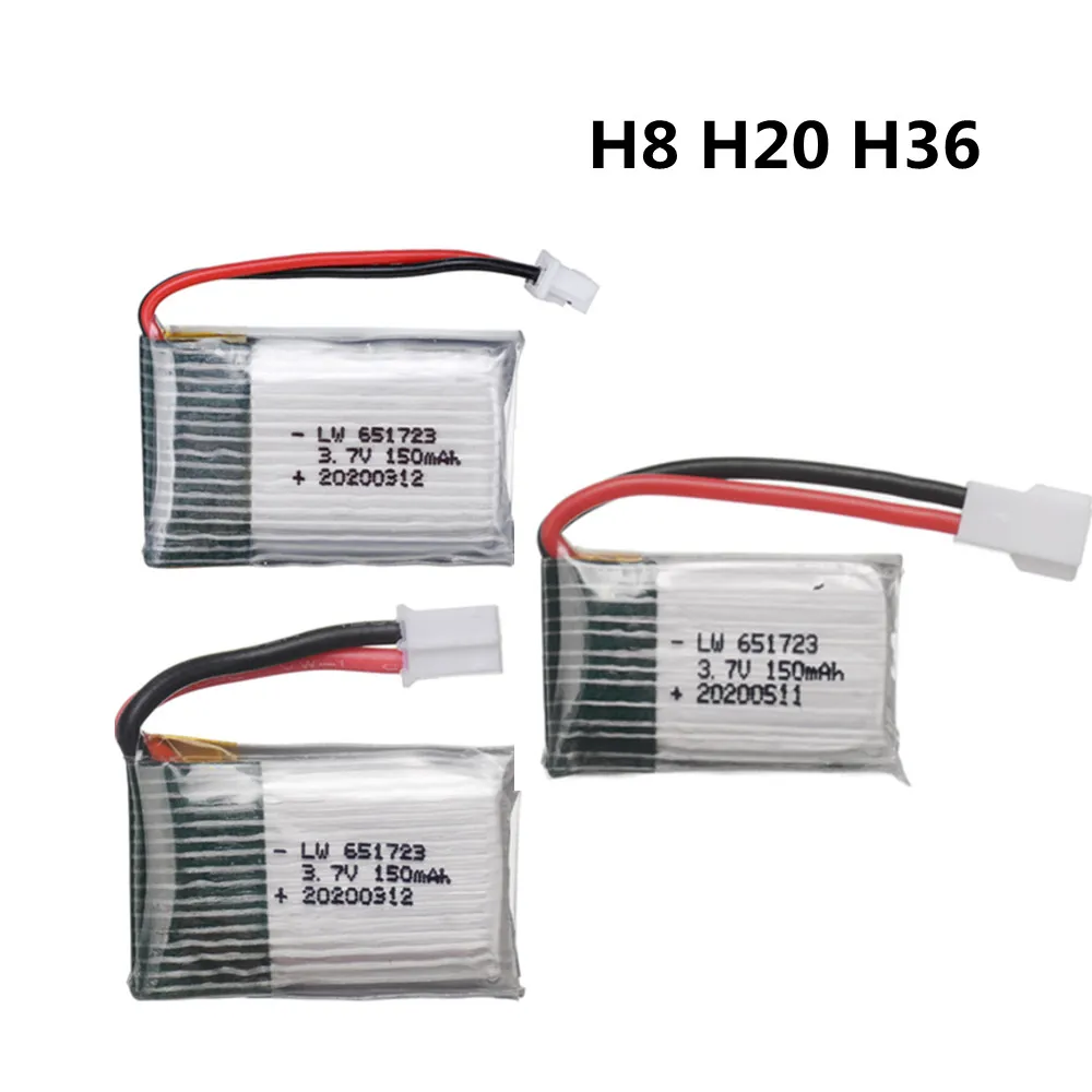 

Аккумулятор H8 H20 H36 3,7 в 150 мАч для E010 E011 E013 H2 H48 U207 S8 M67 U839, запасные части для радиоуправляемого дрона 3,7 в, литий-полимерная батарея 651723