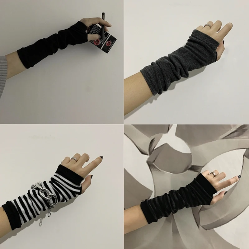 

Punk long Fingerless Gloves Cuff Women Men Black Ninja Sport Outdoor Hip-hop Gloves Elbow Mittens Cool Stretch winter Arm Warmer