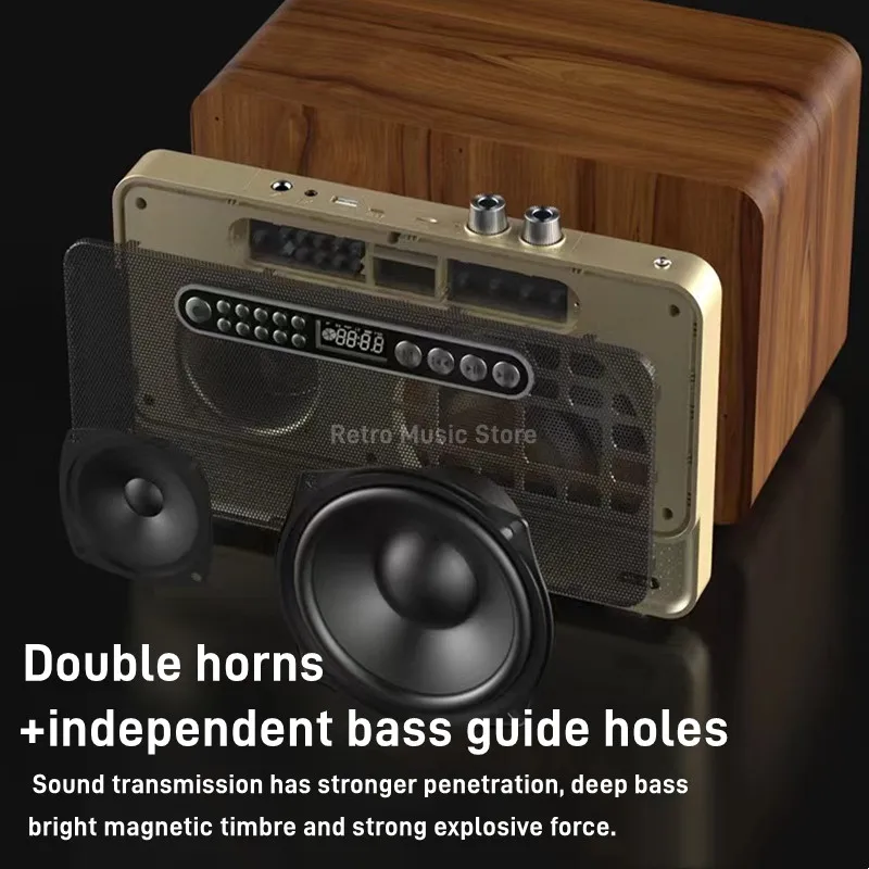 Домашние беспроводные Bluetooth-колонки деревянный двойной рожок сабвуфер Hi-Fi ретро
