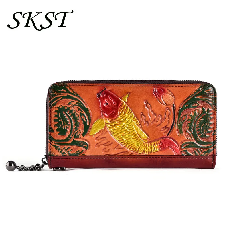 

Genuine Leather Women's Wallet Long 2023 New Handbag Vintage Leather Wallet Card Bag Embossed Mobile Phone Bag