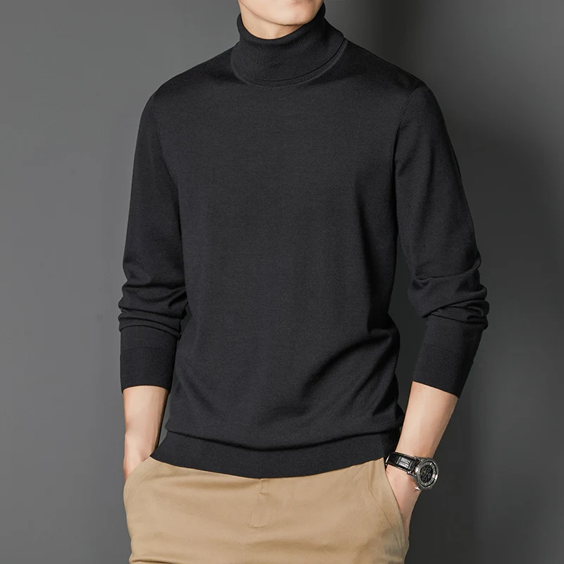 

Worsted Pullover Turtleneck Sweater 100% Merino Pure Wool Thin Bottoming Autumn and Winter Korean Style Trendy Boys' Sweater