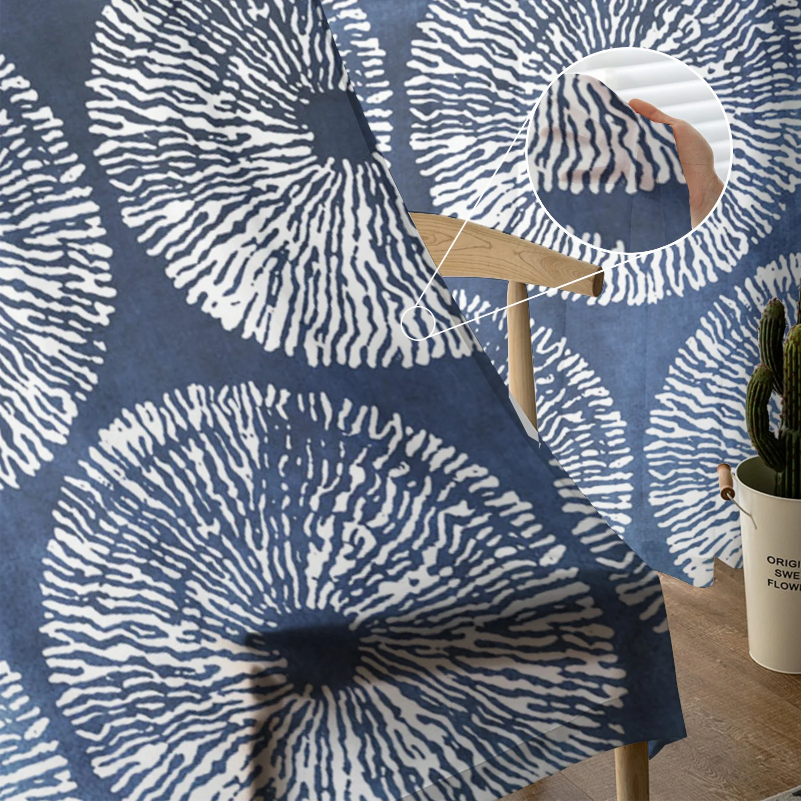 Текстурные прозрачные Занавески цвета индиго для загородного дома шторы из тюля