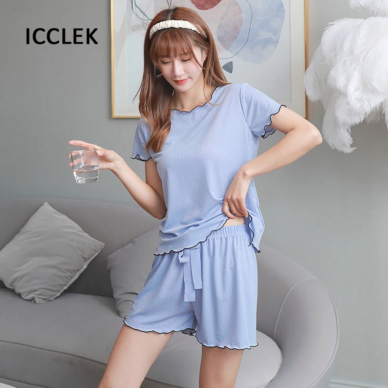 Pajamas For Women Summer Solid Sleepwear Sexy Pajamas Set Home Two Piece Tank Top Short Set Cute Underwear Casual Soft Nightwear