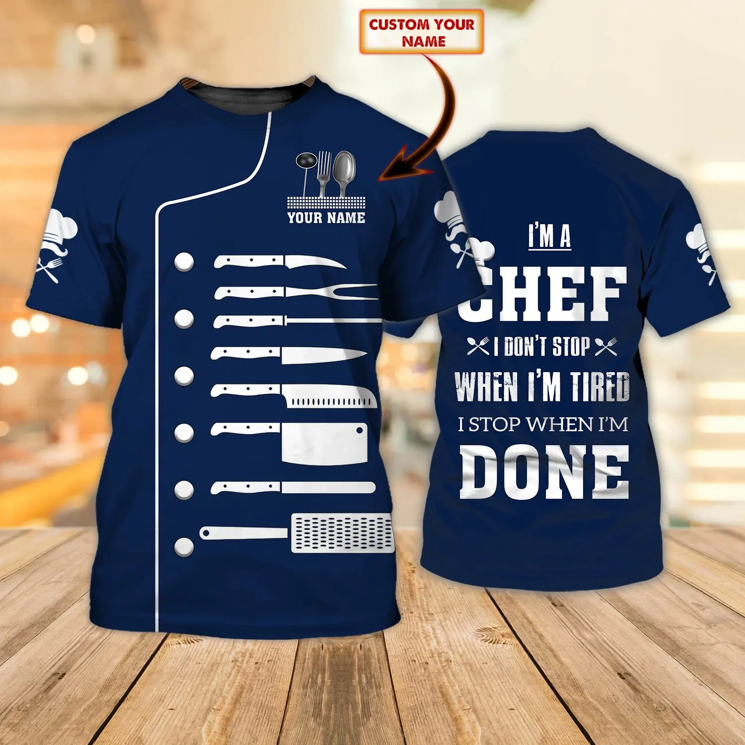 

2022 Hot Sale Fashion t shirt Chef Personalized Name Blue 3D Printed Mens Summer Short sleeve Unisex Casual sports T-shirt DW33