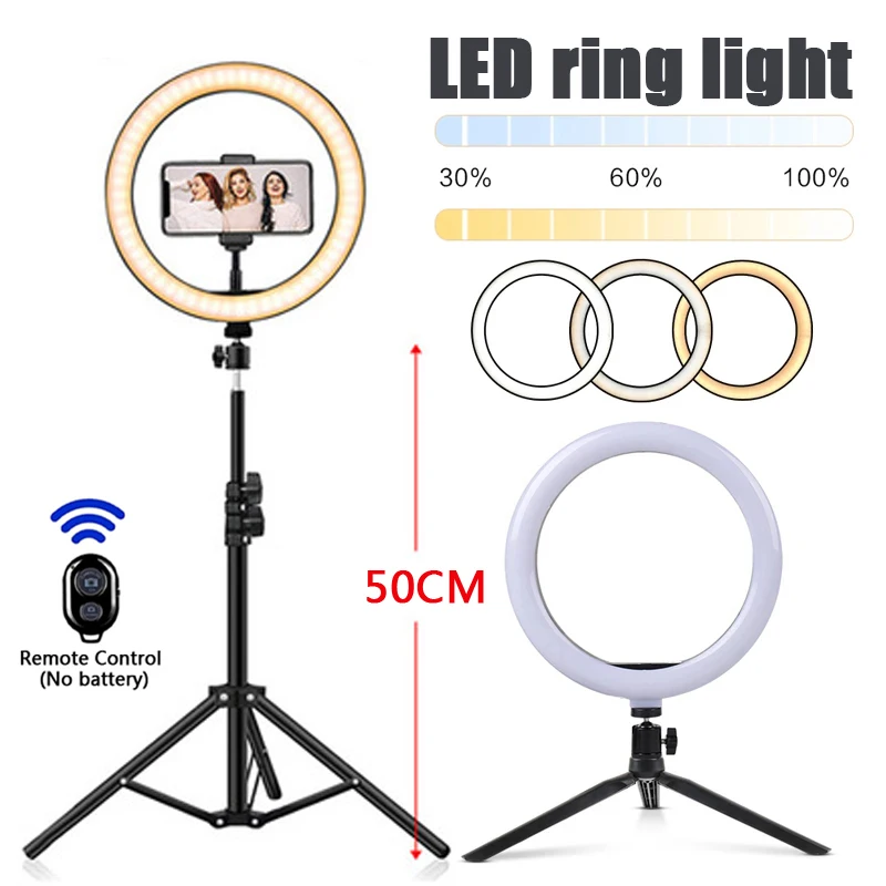 

LED Dimmable Ring Light Photography Selfie Fill Lamp Rim With 50cm Tripod For TikTok YouTube Video Live Phone Round Ring Ligth