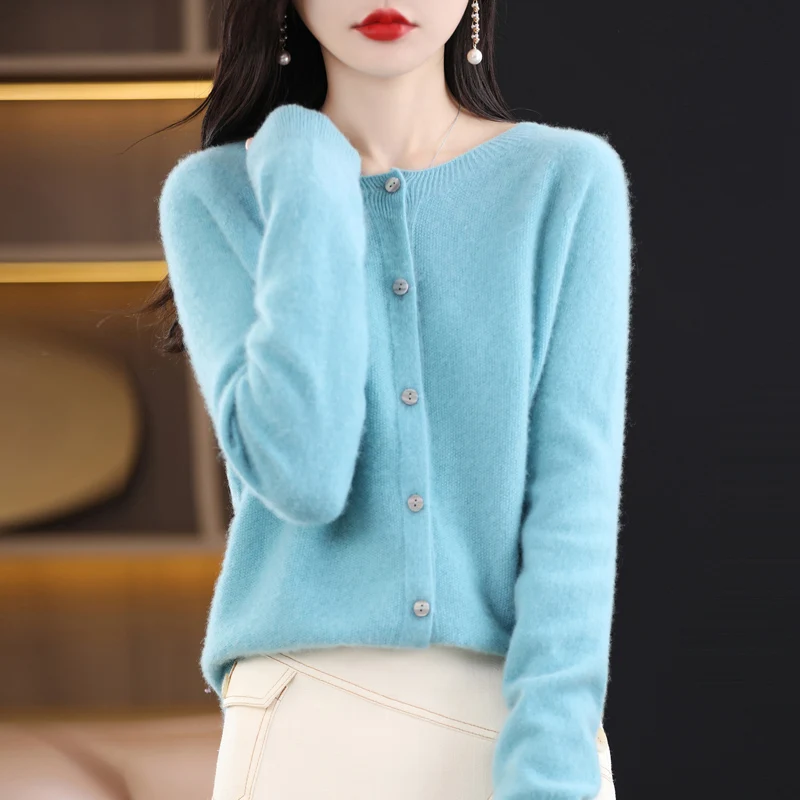 

Шерстяной свитер, женский кардиган, весна-лето 2023, новая модная свободная Корейская версия, короткий свитер в иностранном стиле с круглым вырезом, пальто