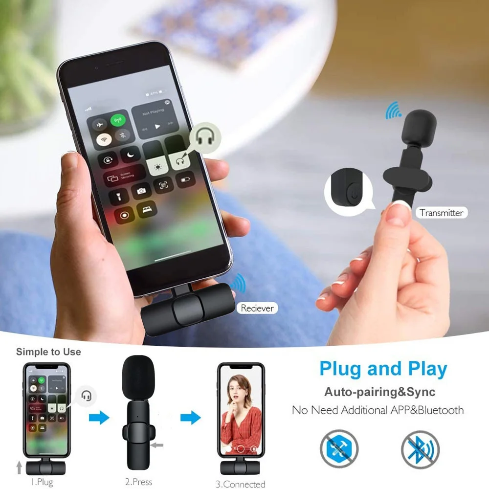 Wireless Lavalier Microphone Portable Audio Video Recording Mini Mic For iPhone Android Facebook Youtube Live Broadcast Gaming enlarge