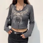 Топы с принтом крыльев Ангела, волшебные гранж-футболки с графическим рисунком, винтажная Эстетическая одежда инди, тонкий Топ с длинным рукавом Y2k