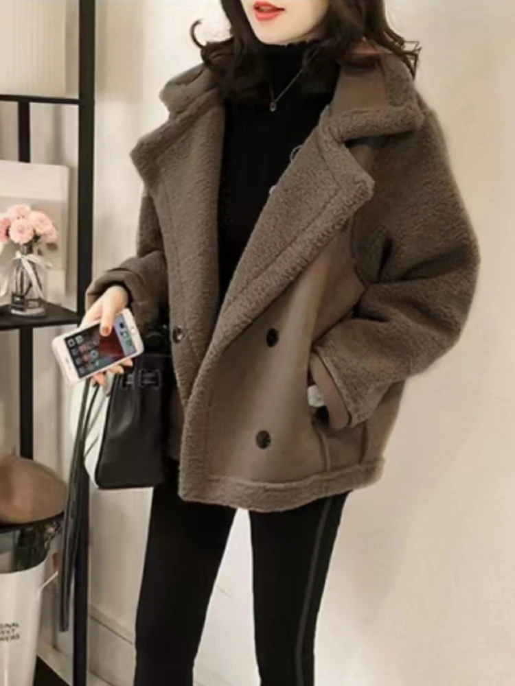 

Женская зимняя куртка с отложным воротником, свободная облегающая мотоциклетная модная универсальная уличная трендовая теплая ветровка, женская одежда, пальто