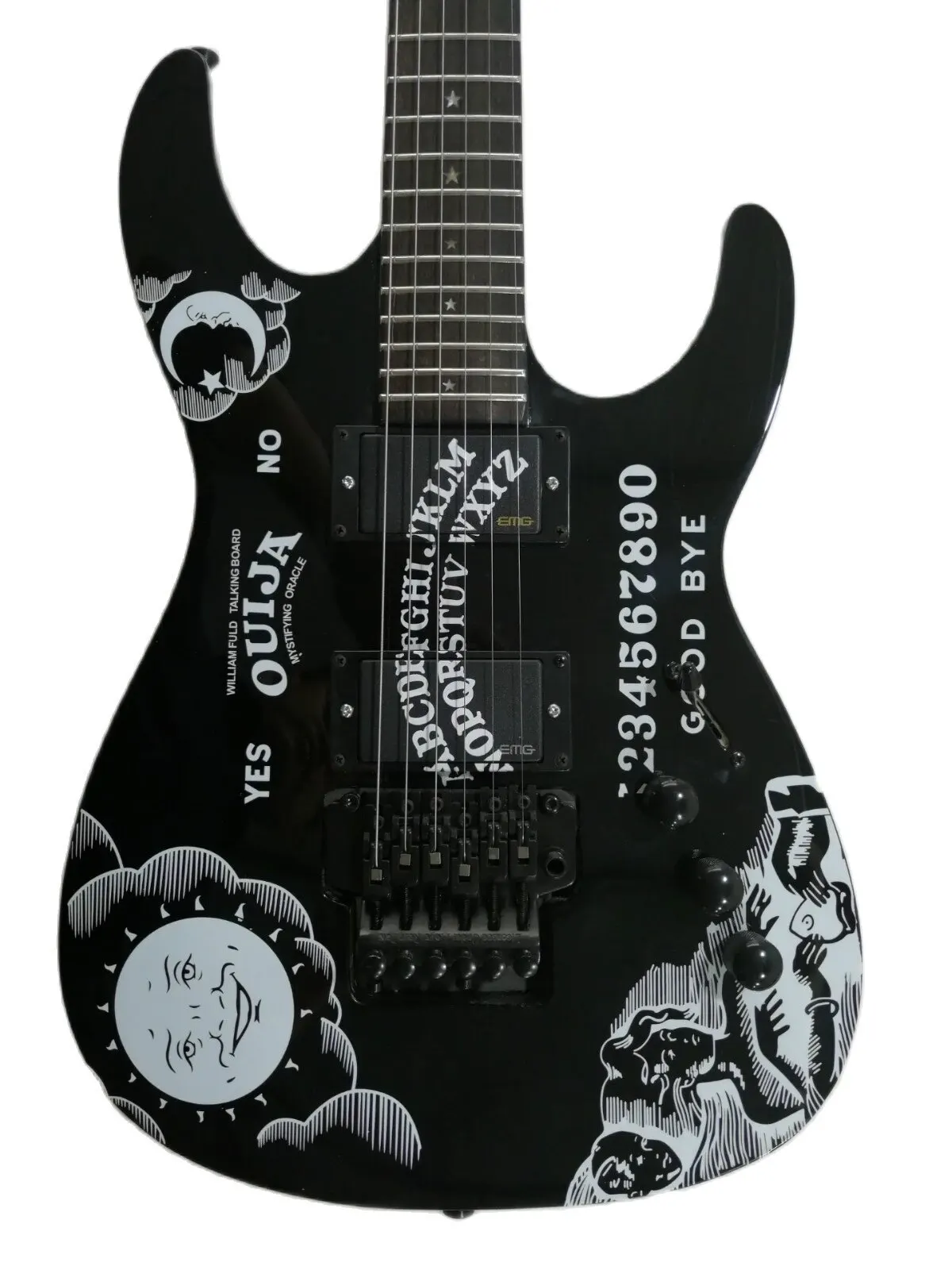 

New!!! Balck Color Kirk Hammett Ouija Electric Guitar, Solid Body With Personality Patterm Cover,Black Hardware,Free Shipping