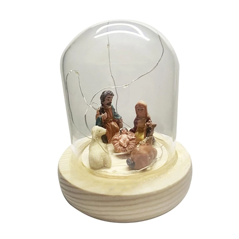 

Glass Christmas Led Nativity Scene Figurine Desktop Christ Birth Of Jesus A0KE