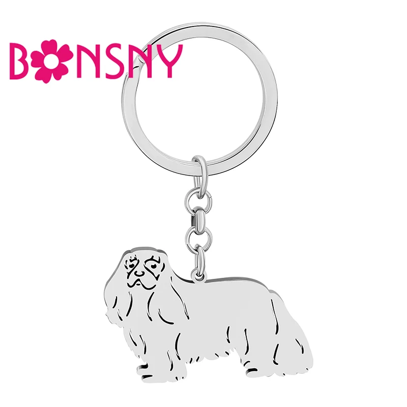 

Bonsny Stainless Steel Silver-plated Cavalier King Charles Spaniel Keychains Cute Pet Bag Animals Jewelry For Women Charms Gifts