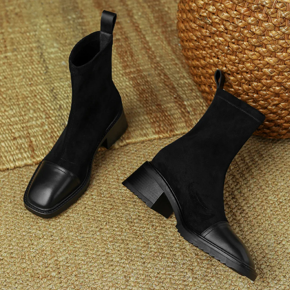 Женские Эластичные ботильоны danxuefei из натуральной кожи лоскутное шитье на