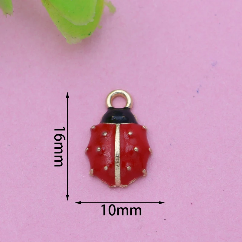10 шт. позолоченная Красная эмаль Божья коровка Очаровательная подвеска для