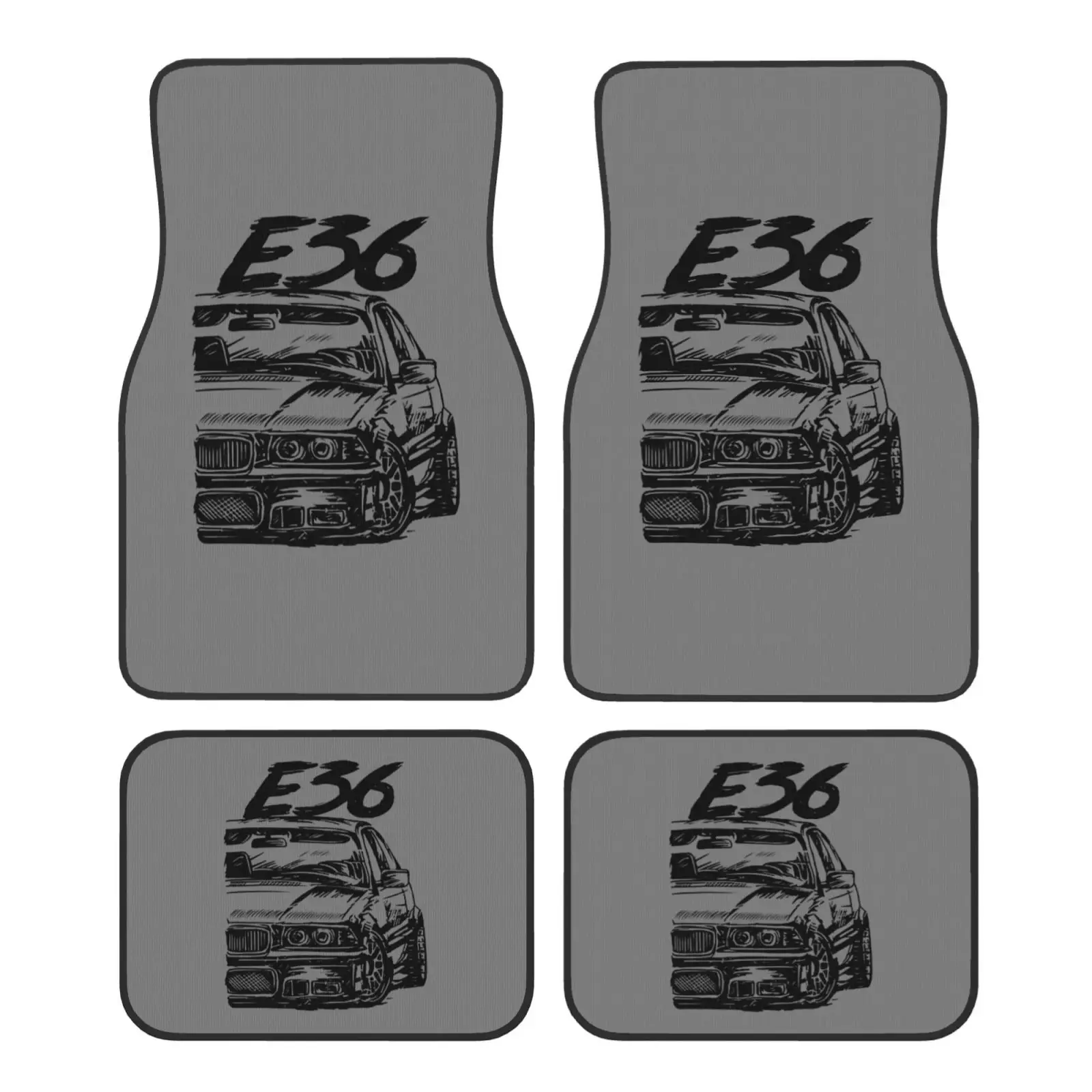 Фото E36 Автомобильные коврики с немецким принтом в грязном стиле, водонепроницаемые автомобильные коврики, набор из 4 шт. с противоскользящей подложкой, подходят для внедорожников, грузовиков №1