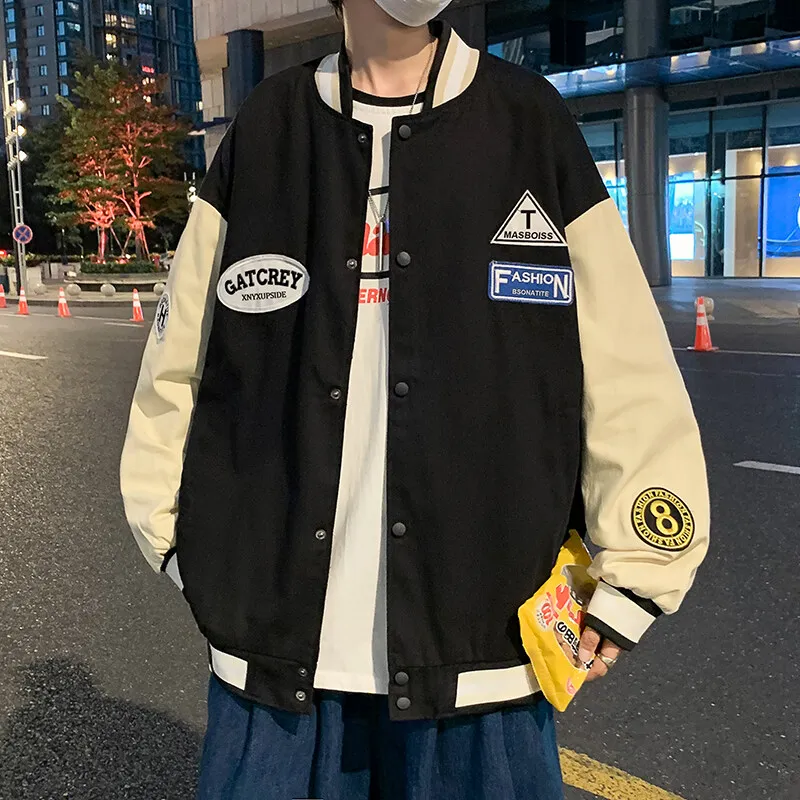 

Korean Fashion Men Men Varsity Jacket Patchwork Single Breasted Baseball Bomber Coat Y2k Clothes Spring Jackets Pilot Streetwear