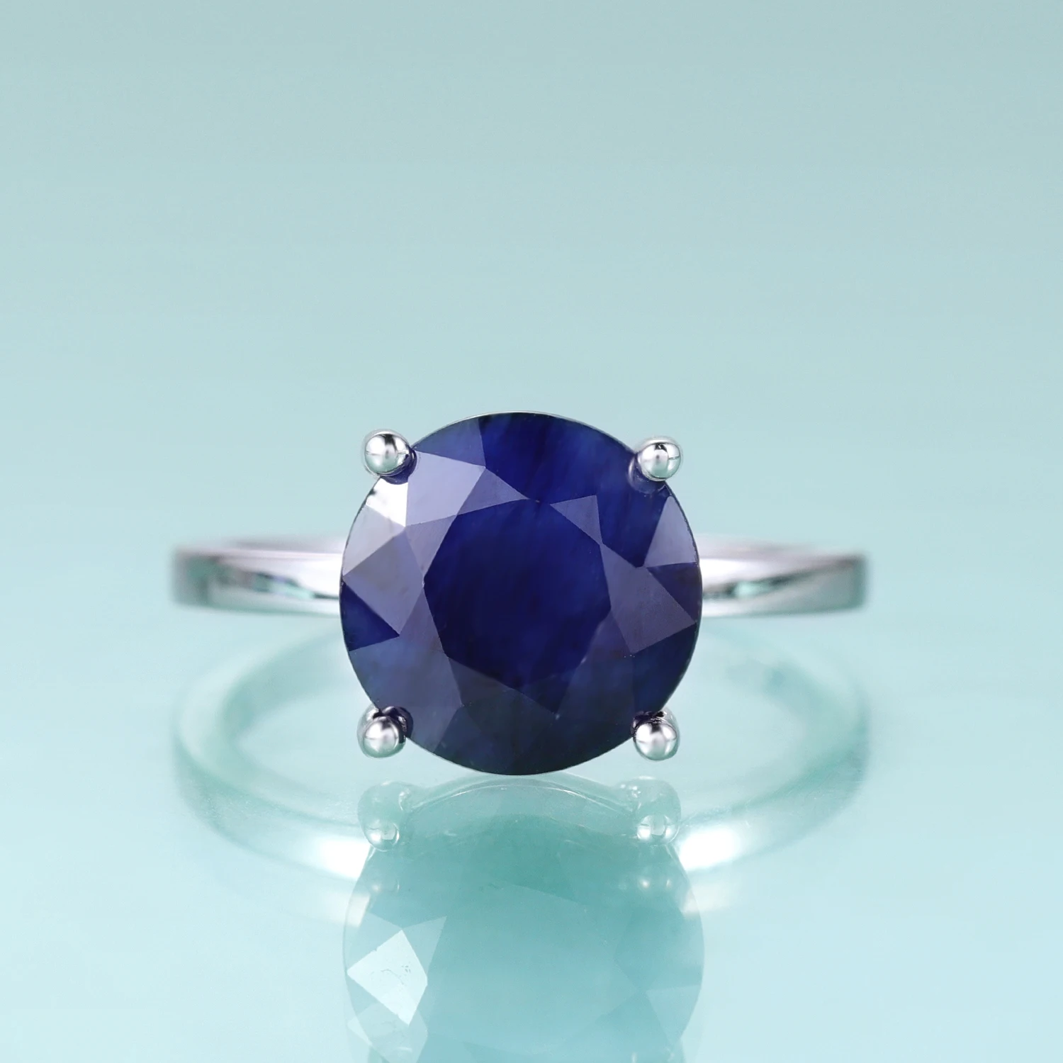 

GEM'S BALLET 925 Sterling Silver Sapphire Ring Round Blue Sapphire Four Prong Solitaire Engagement Rings September Birthstone