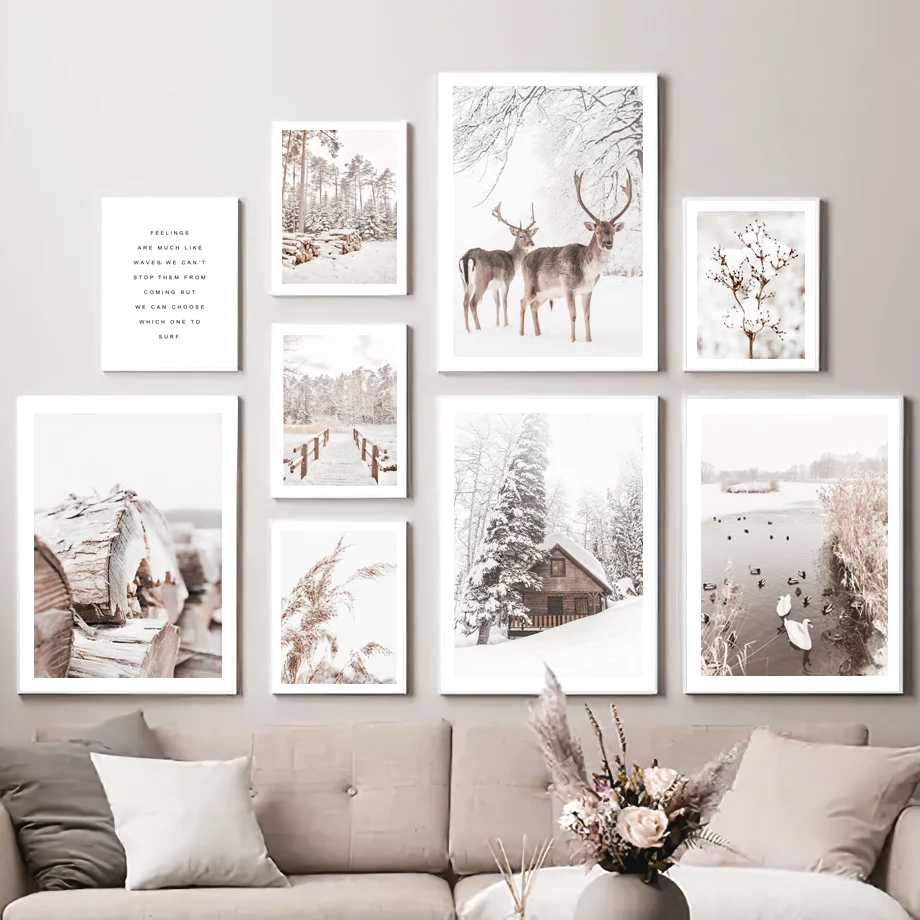 

Nature Deer Duck Reed Snow Wood Wall Art Canvas Painting Nordic Posters And Prints Wall Pictures For Living Room Winter Decor