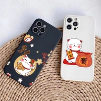 cute lucky cat phone case black white for apple iphone 12promax 13 11 pro max mini xs x xr 7 8 6 6s plus se 2020 funda cover