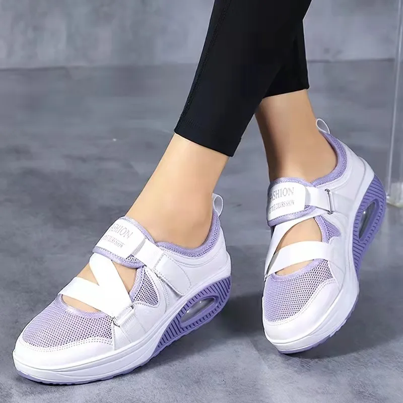 

Women Casual Shoes Platform Sneakers Summer Hollow Mesh Breathable Wedge Vulcanize Shoes Ladies Fitness Shoes Plus Size 35~43