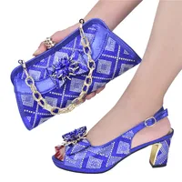 Sandals Woman Summer 2022 Blue Color Peep Toe Shoes with Snakeskin Tote Bag Fashion Banquet Ladies Shoes And Bag Set