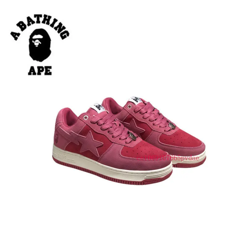 Men's Skateboarding Shoes A Bathing Ape Burgundy Low Cut Outdoor Walking Jogging Sneakers Lace Up Athletic Shoes