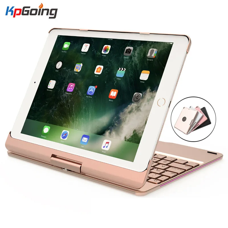 

For New Ipad & Ipad Pro 9.7 & Ipad Air 2 & Ipad Air 2018/2017 Rotate 360 Degrees Aluminum Alloy Bluetooth Keyboard Cover Case