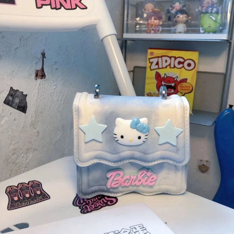 

Kawaii Sanrio Anime Hello Kitty Gradient Color Crossbody Bag Cute Cartoon Character Girly Heart Retro Style Bag Gifts for Girls